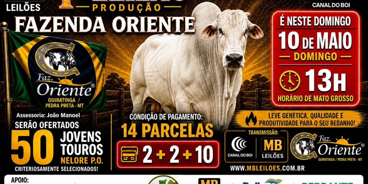 Fábio Barros realiza 1º Leilão de Produção da Fazenda Oriente com oferta de touros Nelore PO